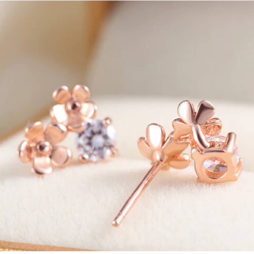 Rose Gold Blooming Flower Earrings